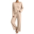 thumbnail image 1 of Admvng 2 Piece Outfit Set for Women Ribbed Knit Long Sleeve Top and Long Pants Casual Loungewear Coordinated Tracksuit, 1 of 5