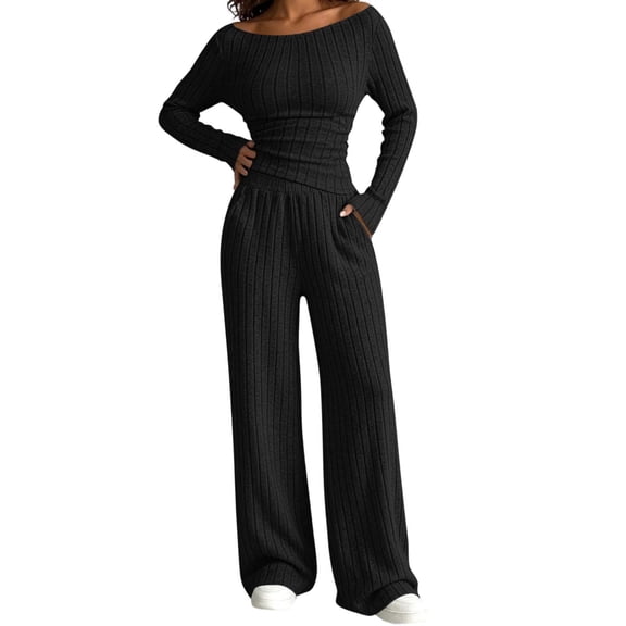 Admvng 2 Piece Outfit Set for Women Soft Long Sleeve Top and Long Pants Casual Coordinated Tracksuit