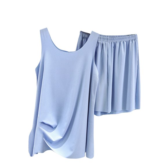 Admvng 2 Piece Sets For Women Solid Color Ice Silk Tank Top Loose Sleeveless Casual Two Piece Set L-2XL