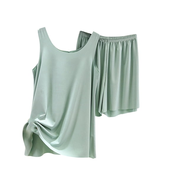 Admvng 2 Piece Sets For Women Solid Color Ice Silk Tank Top Loose Sleeveless Casual Two Piece Set L-2XL