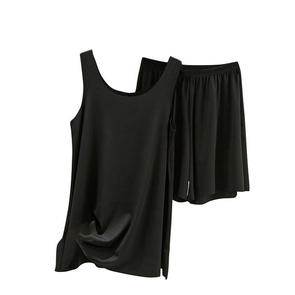 Admvng 2 Piece Sets For Women Solid Color Ice Silk Tank Top Loose Sleeveless Casual Two Piece Set L-2XL