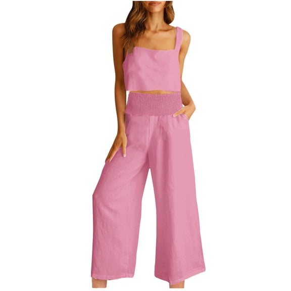 Admvng 2 Piece Sets For Women Summer Casual Square Neck Sleeveless Linen Top Shorts Beach vacation clothes Suit S-2XL