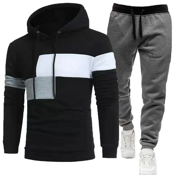 Admvng 2 Piece Sets for Men Color Blocked Hooded Sweatshirt Drawstring Pants Casual Outwear Set, Size M-3XL