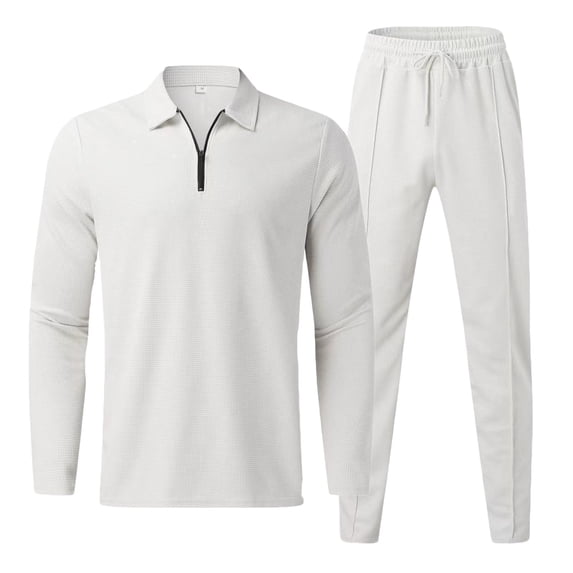 Admvng 2 Piece Sets for Men New Casual Solid Zipper Turndown Collar Shirt Drawstring Straight Leg Pants Set, Size S-3XL