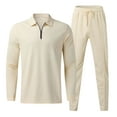 thumbnail image 1 of Admvng 2 Piece Sets for Men New Casual Solid Zipper Turndown Collar Shirt Drawstring Straight Leg Pants Set, Size S-3XL, 1 of 5