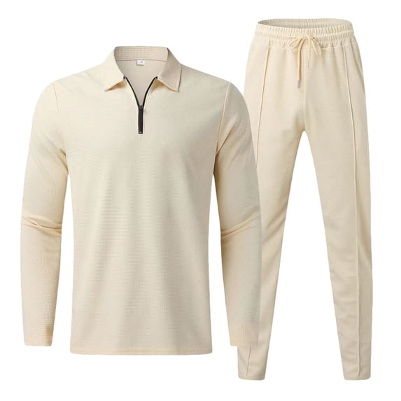 Admvng 2 Piece Sets for Men New Casual Solid Zipper Turndown Collar Shirt Drawstring Straight Leg Pants Set, Size S-3XL