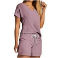 thumbnail image 1 of Admvng 2 Piece Sets for Women Short Sleeve Sets Solid Color Casual V Neck Lounge Sets S-2XL, 1 of 5