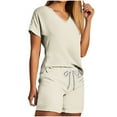 thumbnail image 1 of Admvng 2 Piece Sets for Women Short Sleeve Sets Solid Color Casual V Neck Lounge Sets S-2XL, 1 of 5