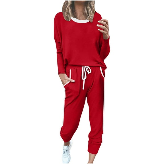 Admvng 2 Piece Sets for Women Two Piece Travel Outfits Long Sleeve Sport Pullover and Pants Lounge Sets for Women S-3XL
