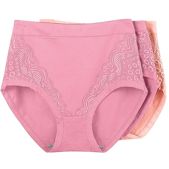 Admvng 3PC Womens Plus Size Panties Solid Lace High Waist Leak Proof Cotton Underwear
