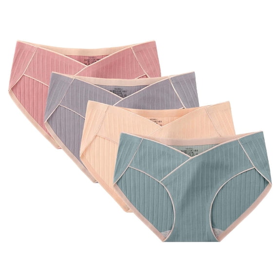Admvng 4PC Women's Maternity Underwear Plus Size Solid Breathable Comfort Cotton Pregnancy Briefs