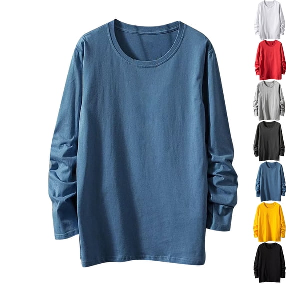 Admvng Big and Tall Shirts for Men Solid Color Casual Round Neck Base Long Sleeve Shirt Plus Size Tops M-5XL