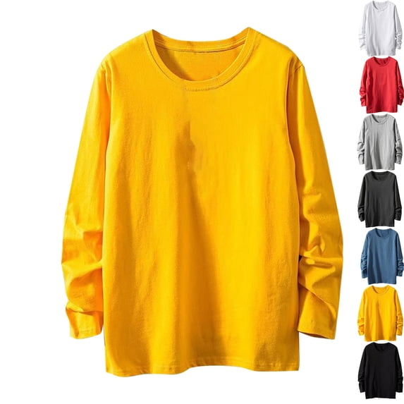 Admvng Big and Tall Shirts for Men Solid Color Casual Round Neck Base Long Sleeve Shirt Plus Size Tops M-5XL