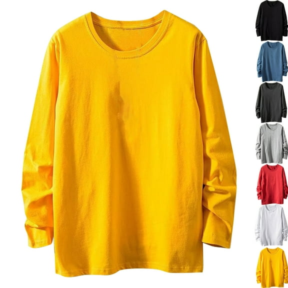 Admvng Big and Tall Shirts for Men Solid Color Casual Round Neck Base Long Sleeve Shirt Plus Size Tops M-5XL