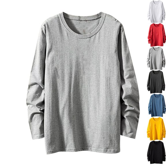 Admvng Big and Tall Shirts for Men Solid Color Casual Round Neck Base Long Sleeve Shirt Plus Size Tops M-5XL