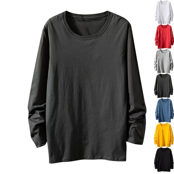 Admvng Big and Tall Shirts for Men Solid Color Casual Round Neck Base Long Sleeve Shirt Plus Size Tops M-5XL