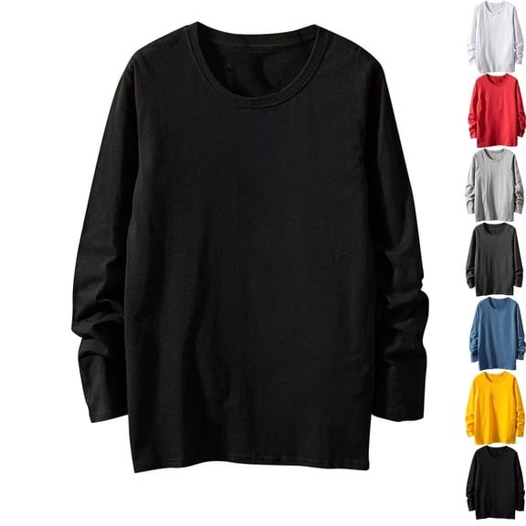 Admvng Big and Tall Shirts for Men Solid Color Casual Round Neck Base Long Sleeve Shirt Plus Size Tops M-5XL