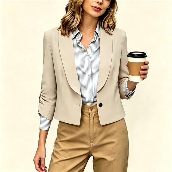 Admvng Blazer Jacket for Women Lightweight Office Business Cropped Everyday Suit Coat