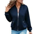 thumbnail image 1 of Admvng Bomber Jacket for Women Zipper Pocket Long Sleeve Casual Rib Cuff Outdoor Coat, 1 of 6