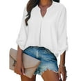 thumbnail image 1 of Admvng Business Casual Outfits for Women Fashion Casual V-Neck 3/4 Sleeve Work Shirt Solid Chiffon Tunic Office Pullover Top S-2XL, 1 of 8