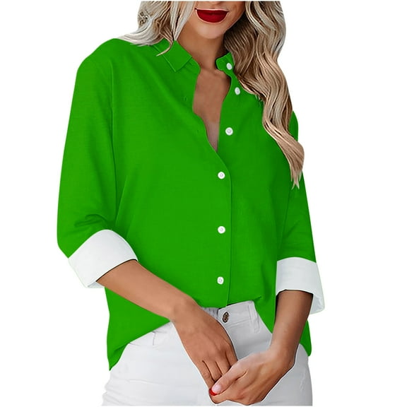 Admvng Button Down Shirts For Women Solid Color Casual Long-sleeved Business Work Shirt Casual Loose Tops S-2XL