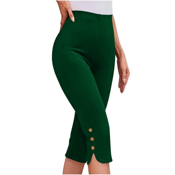 Admvng Womens Capri Pants Casual Summer Stretch Pants Bottom Slits Design with Buttons Trim S-3XL