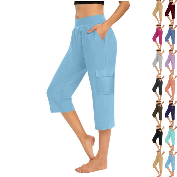 Admvng Capri Pants for Women Loose Soft Workout Sweatpants Causal Lounge Pants with Pockets S-2XL