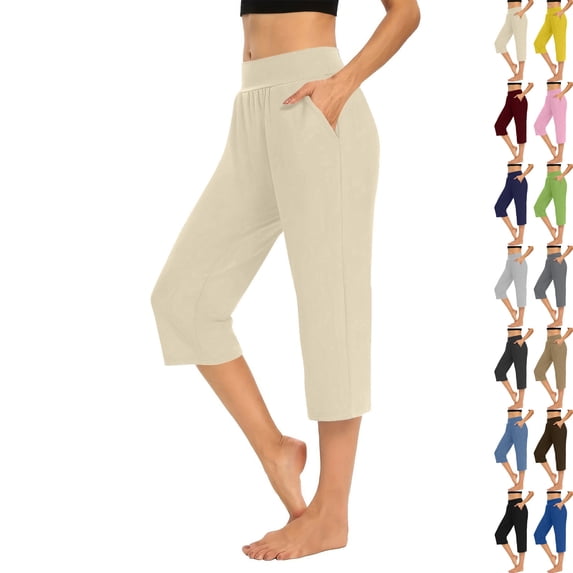 Admvng Capri Pants for Women Loose Soft Workout Sweatpants Causal Lounge Pants with Pockets S-2XL