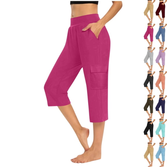 Admvng Capri Pants for Women Loose Soft Workout Sweatpants Causal Lounge Pants with Pockets S-2XL