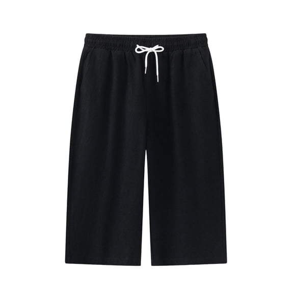 Admvng Capris Pants for Men Linen Solid Elastic Drawstring Waist Big & Tall Pocket Lightweight Casual Cropped Pants