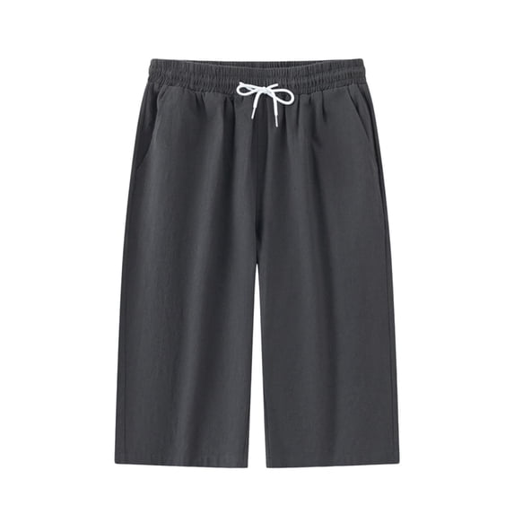 Admvng Capris Pants for Men Linen Solid Elastic Drawstring Waist Big & Tall Pocket Lightweight Casual Cropped Pants