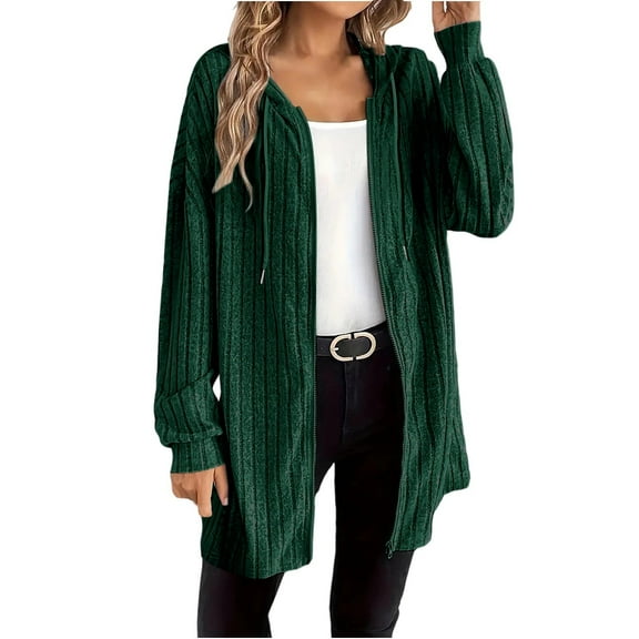 Admvng Cardigan Sweaters For Women Cable Knitted Zip Up Hoodie Long Sleeve Fall Winter Hooded Outerwear Sweater Coats For Women S-2XL