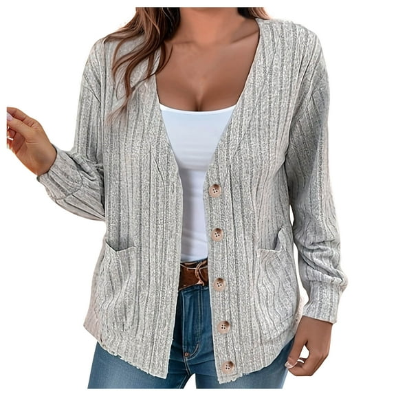 Admvng Cardigan Sweaters for Women Fashion Long Sleeve V-neck Cable Knit Sweaters Soft Women's Cardigan Coat Tops S-2XL