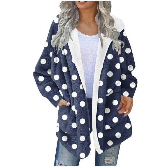 Admvng Cardigan Sweaters for Women Polka Dot Printed Winter Warm Jacket Suitable Home and Out, Size S-2XL