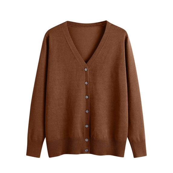 Admvng Cardigan Sweaters for Women Solid Casual Knitted Button Up Long Sleeved Plus V-neck Sweater Tops, Size S-3XL