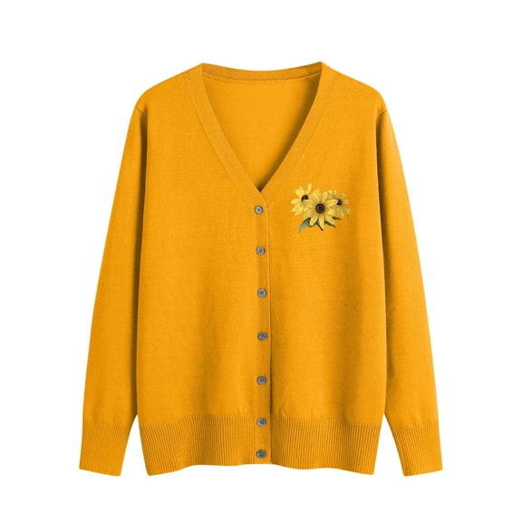 Admvng Cardigan Sweaters for Women Solid Casual Knitted Button Up Long Sleeved Plus V-neck Sweater Tops, Size S-3XL