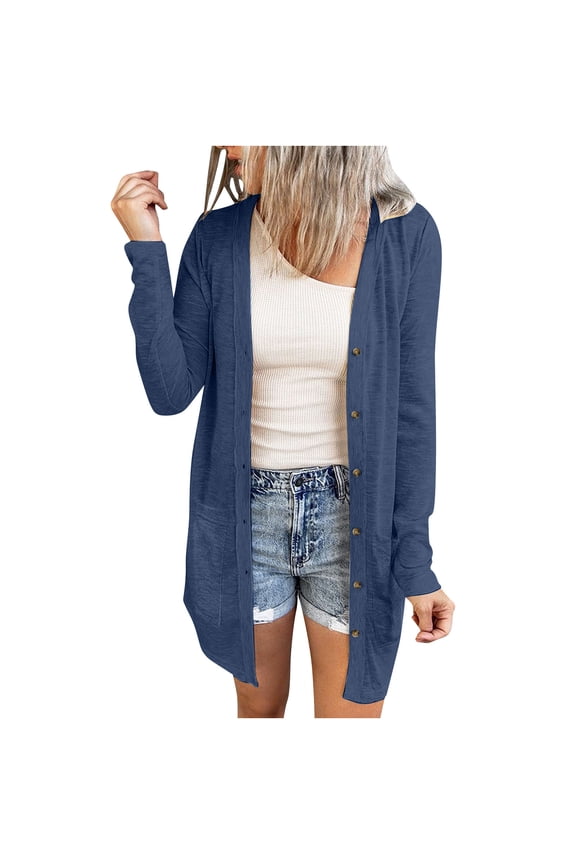 Cardigan for Women Button Down Midi Long Sleeve Lightweight Open Front Duster Knit Sweater Cover Up