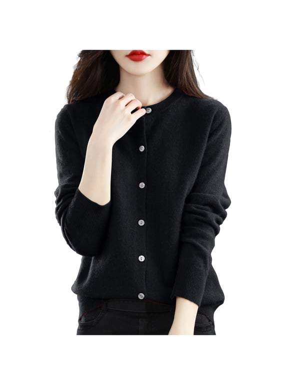 Cardigan for Women Solid Color Button up Long Sleeved Round Neck Knitted Sweater Thin Cardigan Sweater Top M-2XL