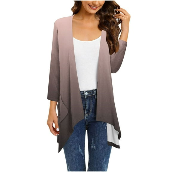 Admvng Cardigans for Women Plus Size Trendy Printed Long Sleeved Irregular Hem Pleated Cardigan S-5XL