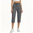 thumbnail image 1 of Admvng Cargo Capris for Women Elastic Drawstring Waist Pocket Breathable Cropped Pants, 1 of 8