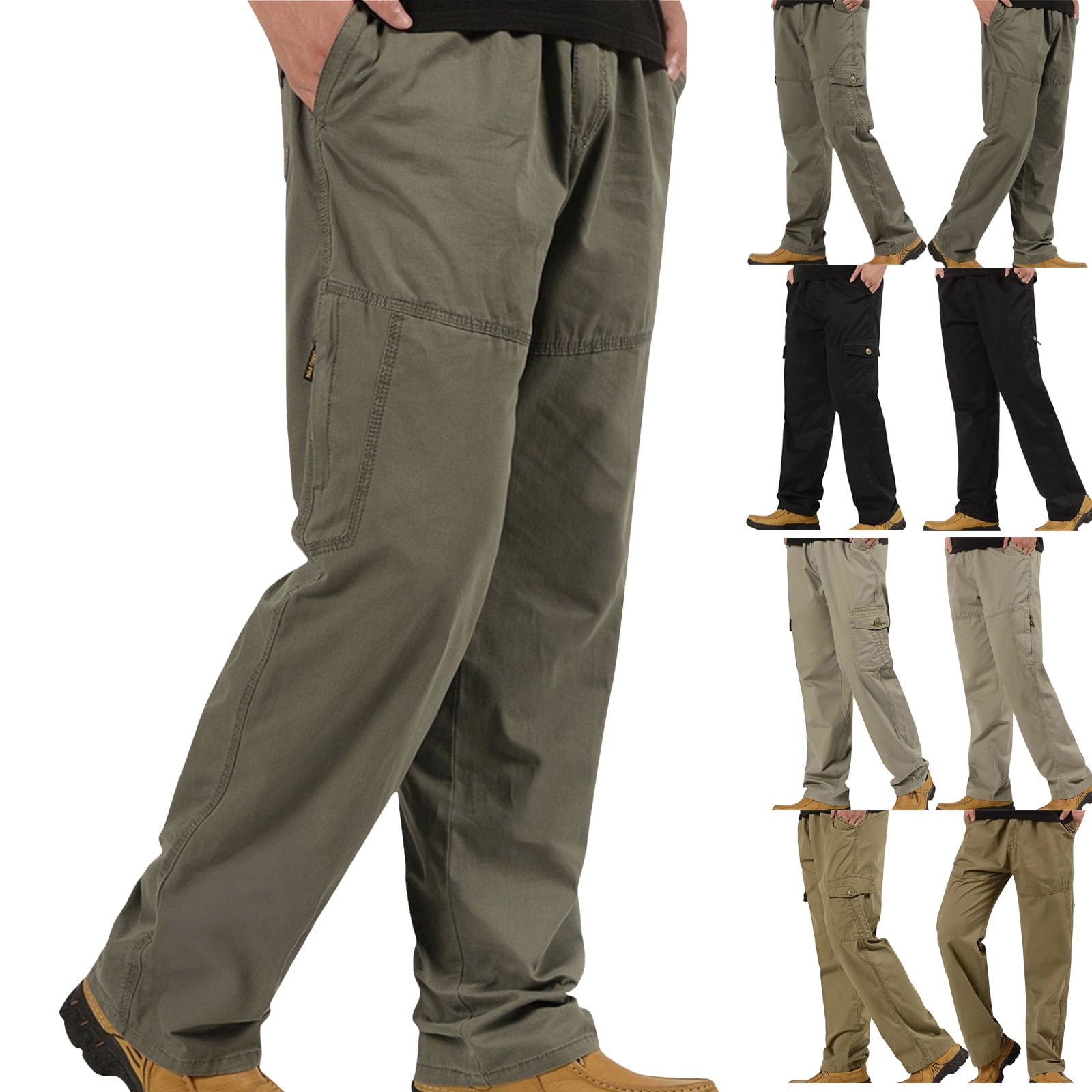Admvng Cargo Pants for Men Plus Size Solid Casual Waterproof Outdoor ...