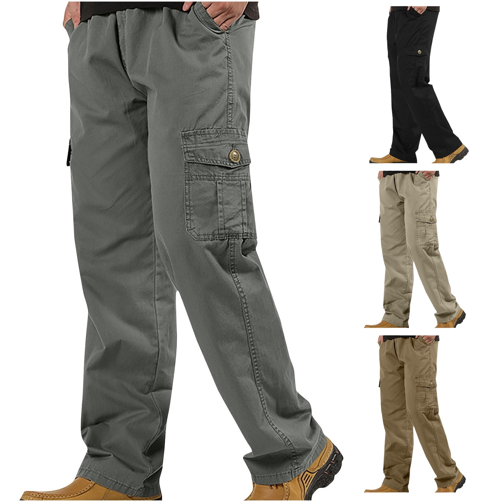 Admvng Cargo Pants for Men Solid Casual Pockets Outdoor Classic ...