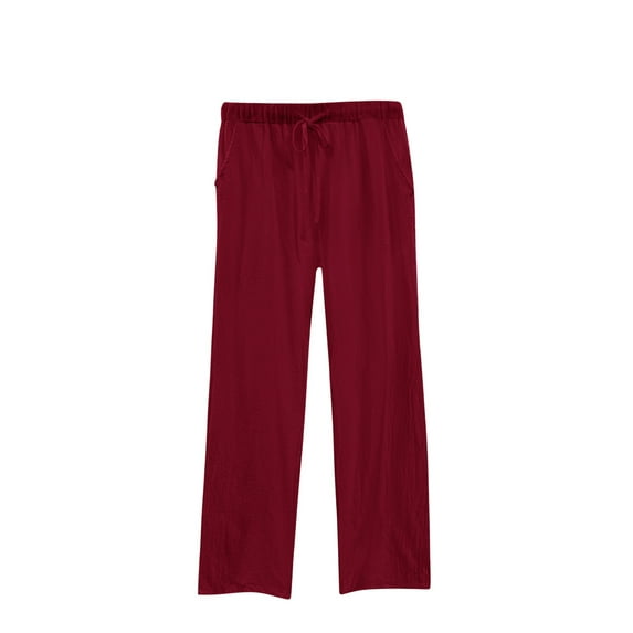 Admvng Casual Pants for Women Linen Solid Color Fashionable Loose Comfortable Drawstring Straight Pants S-5XL