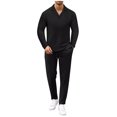 thumbnail image 1 of Admvng Casual Sets for Men Casual Solid Zipper Turndown Collar Shirt Drawstring Straight Leg Pants Set, Size S-3XL, 1 of 7