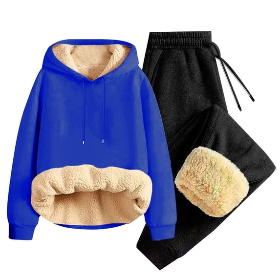 Admvng Casual Sets for Men Solid Drawstring Trouser Fleece Keep Warm Hooded Sweatshirts Set, Size S-3XL