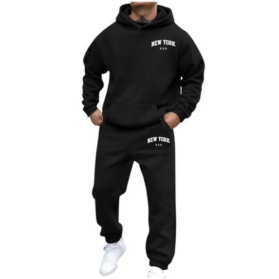 Admvng Casual Sets for Men Unisex Sports Hooded Pockets Sweatshirt Jogging Pants Set, Size S-3XL
