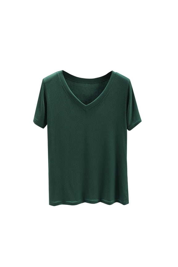 Casual Tops For Women Spring Summer Solid Color Threaded Cotton V-Neck Short Sleeved M-2XL