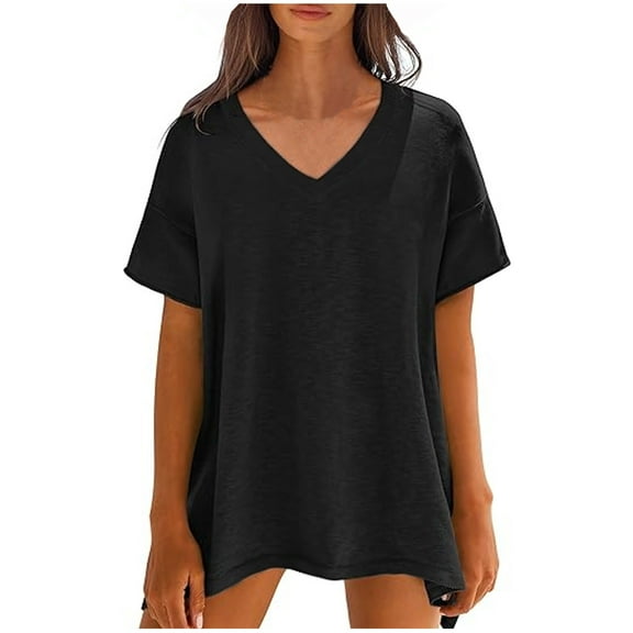 Admvng Casual Tops For Women Summer V Neck Short Sleeve Loose Fit Trendy Fashion Outfits S-2XL