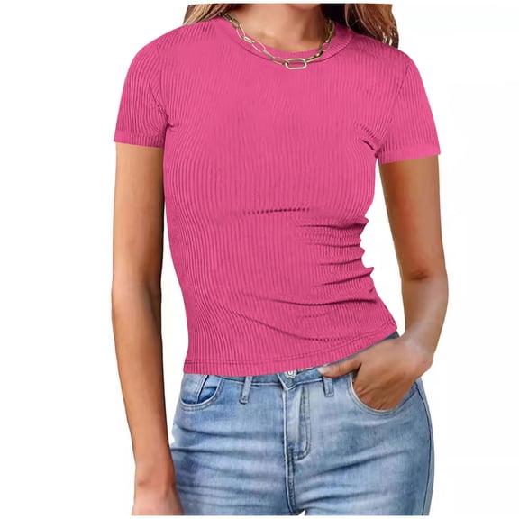 Admvng Casual Tops for Women Plus Size Round Neck Short Sleeve Summer Basic Top Blouses S-2XL