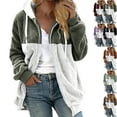thumbnail image 1 of Admvng Coats for Women Plus Size Patchwork Zipper Open Front Long Sleeve Hooded Loose Outerwear with Pockets Jacket for Fall Winter S-5XL, 1 of 5